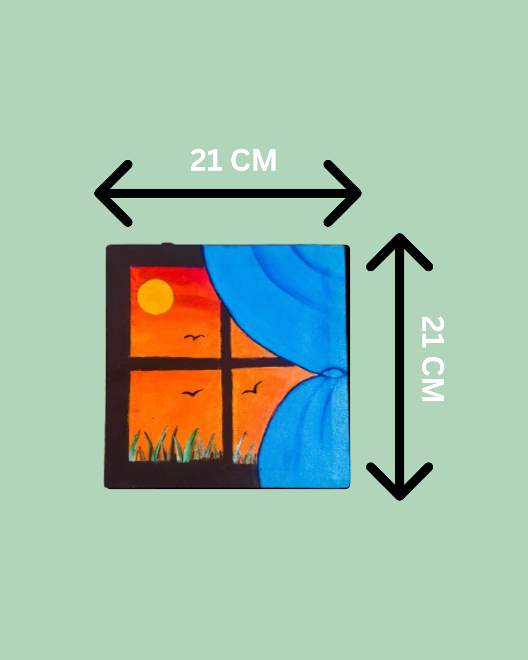 Window to Sunset - Vibrant Hand-Painted Canvas (21x21 cm)