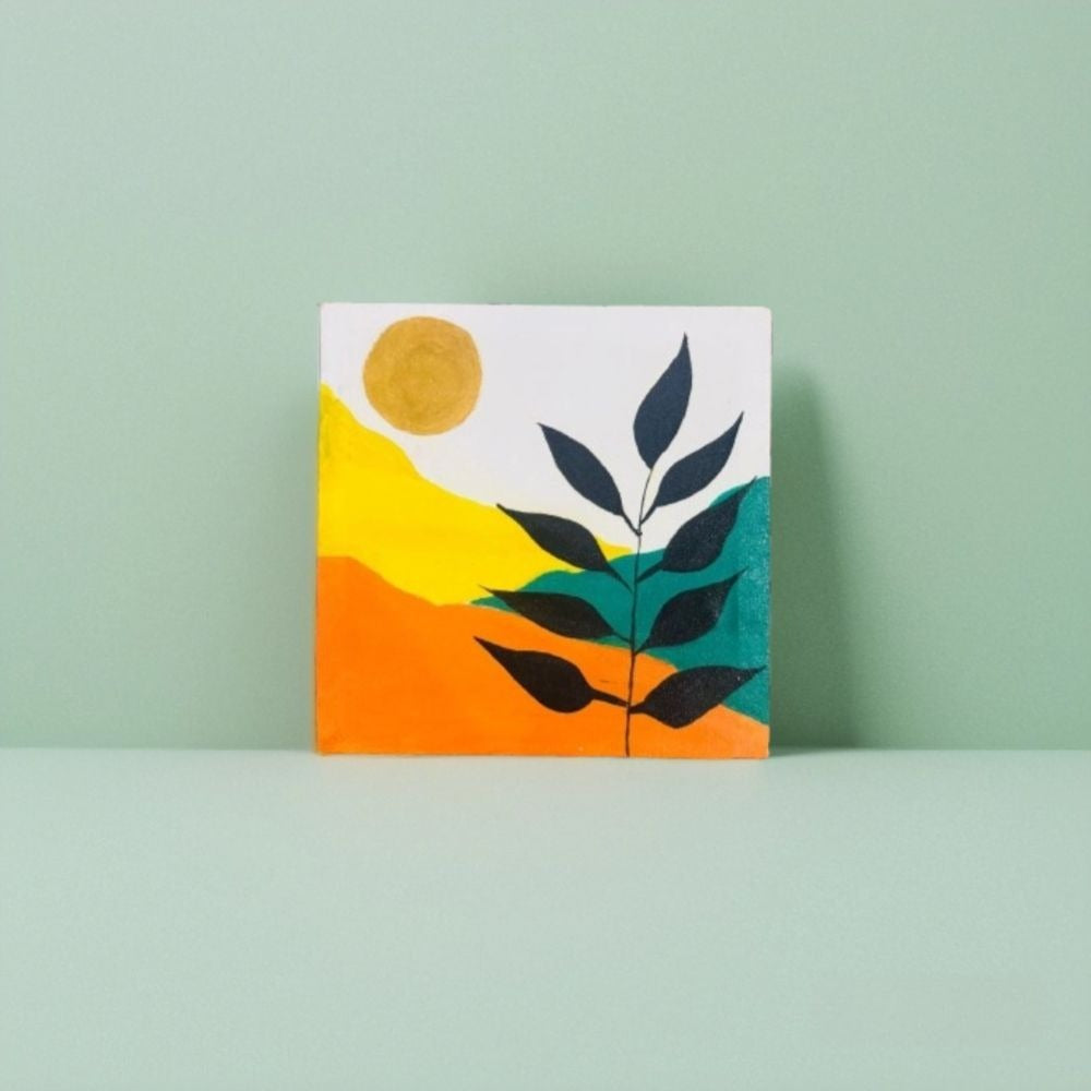 Sunset Leaf - Minimalist Canvas Wall Art (26x26 cm)