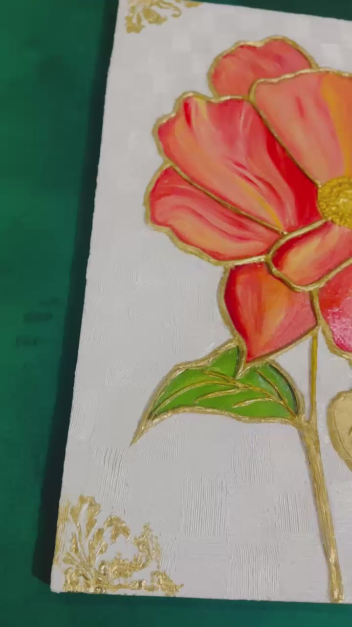 Golden Ember Bloom – Handmade Textured Floral Art on Canvas