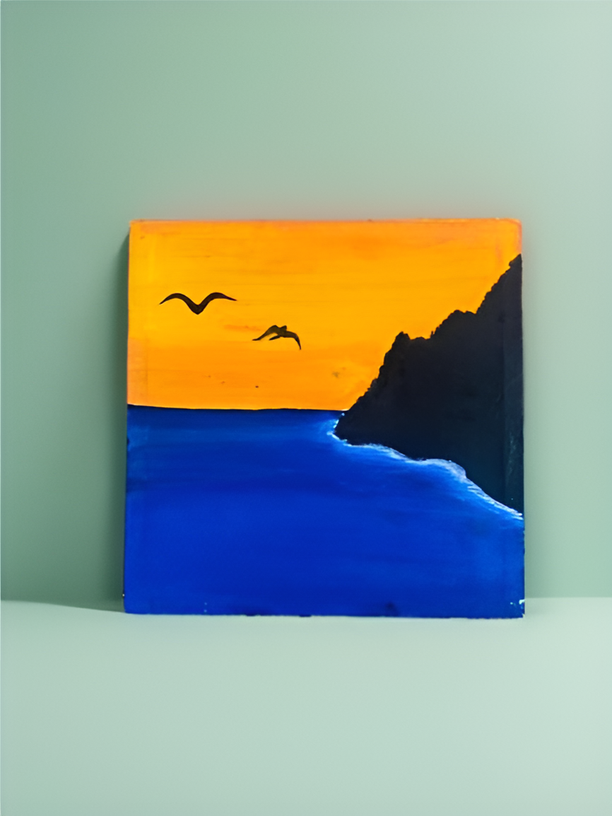 Sunset Serenity – 21 CM || Hand-Painted Canvas Art